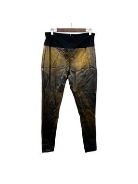Spanx Red Hot Women's Metallic Faux Leather Leggings Black/Gold Size 1X